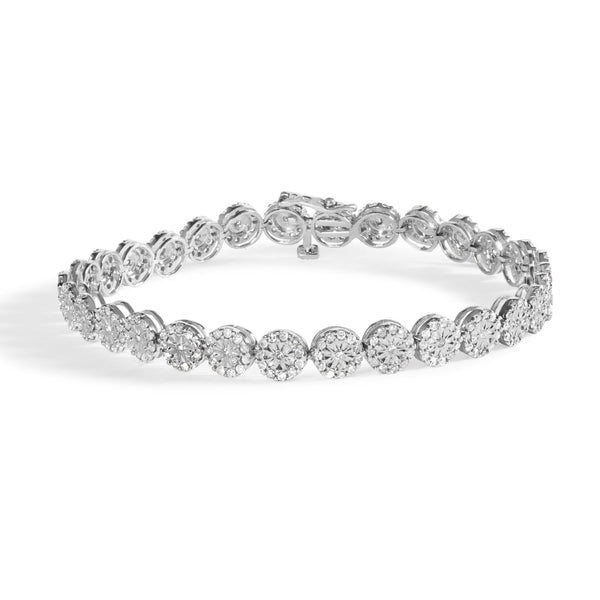 Pulsera tenis de eslabones con halo con diamantes de 2 ct. p.t. en oro blanco de 14K, foto 1