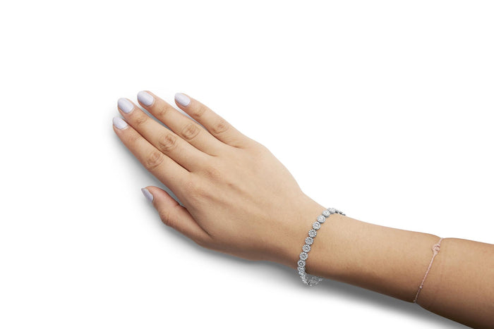 Pulsera tenis de eslabones con halo con diamantes de 2 ct. p.t. en oro blanco de 14K, foto 3