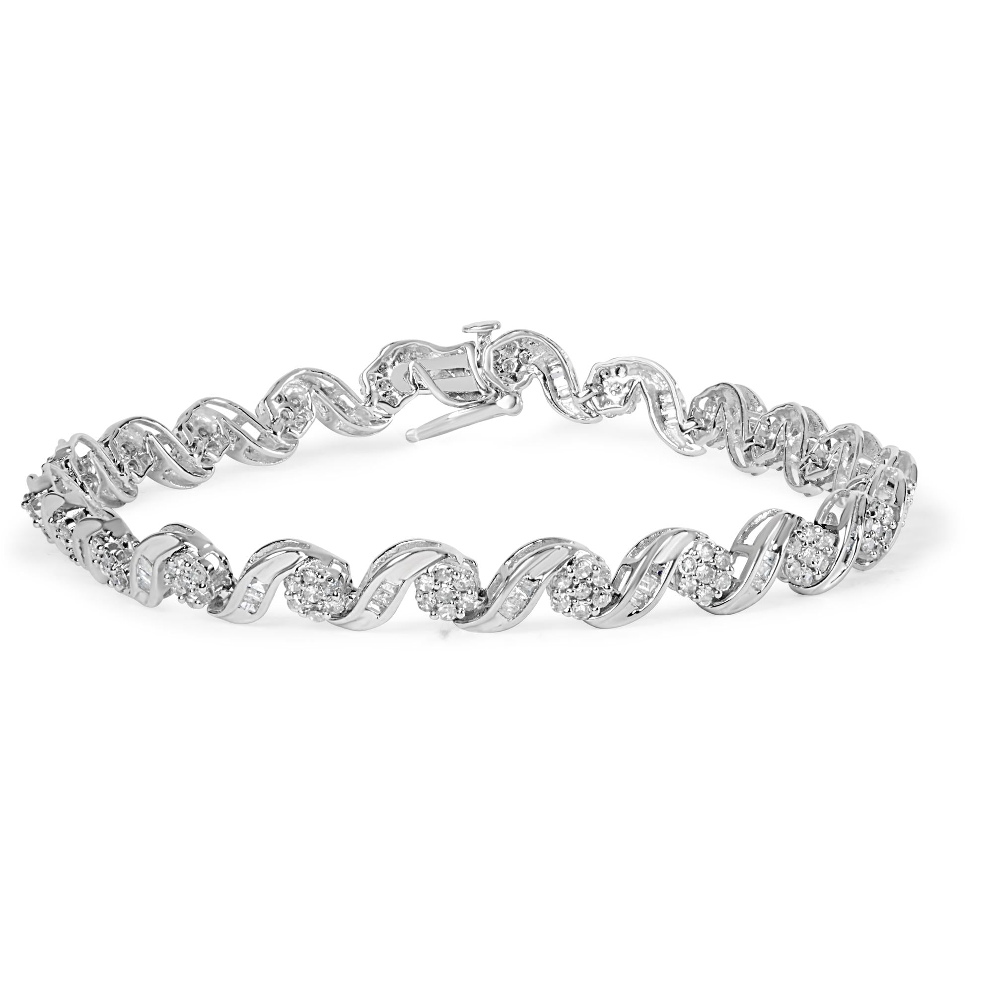 Pulsera de eslabones en espiral con diseño floral y diamantes de 2 ct. p.t. en oro blanco de 10K, foto 1