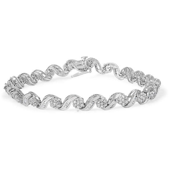 Pulsera de eslabones en espiral con diseño floral y diamantes de 2 ct. p.t. en oro blanco de 10K, foto 1