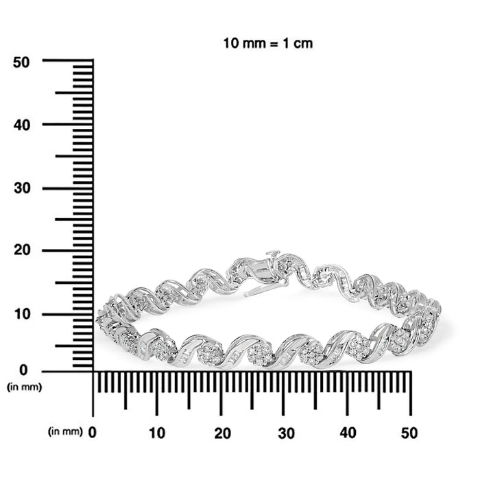 Pulsera de eslabones en espiral con diseño floral y diamantes de 2 ct. p.t. en oro blanco de 10K, foto 4