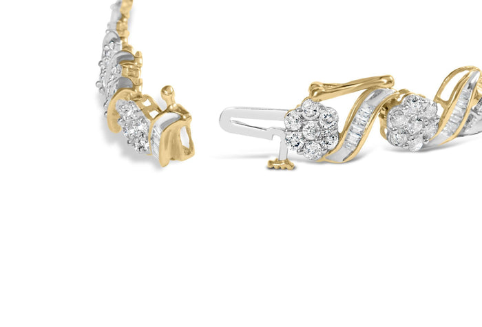 5 Ct. T.W. Round-Cut and Baguette-Cut Diamond Floral Link Bracelet in 10K Yellow Gold, photo 2