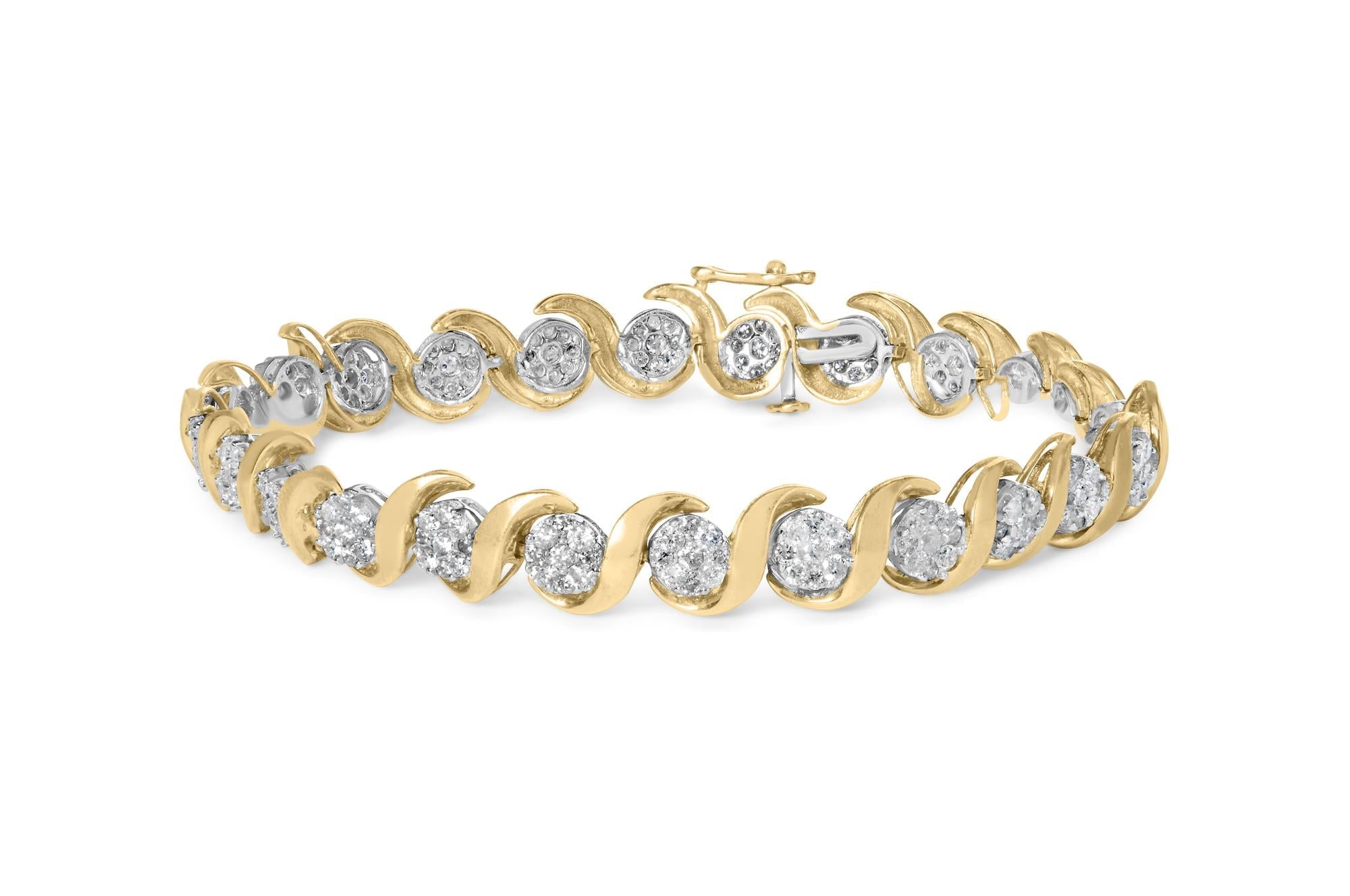 Pulsera de eslabones florales con diamantes redondos de 4 ct. p.t. en oro amarillo de 10K, foto 1