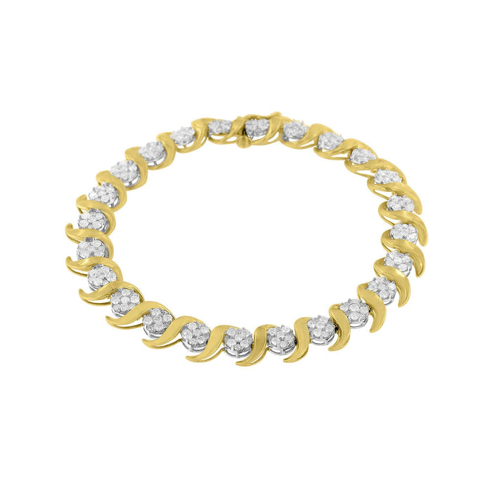 Pulsera de eslabones florales con diamantes redondos de 4 ct. p.t. en oro amarillo de 10K, foto 2
