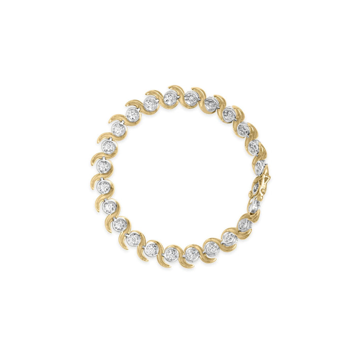 Pulsera de eslabones florales con diamantes redondos de 4 ct. p.t. en oro amarillo de 10K, foto 4