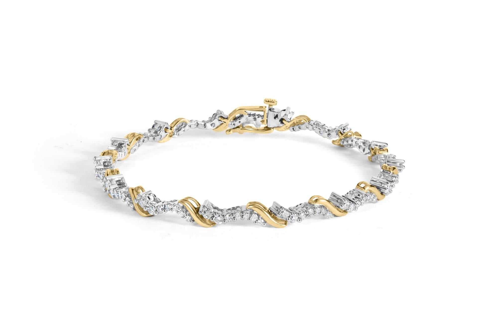 Pulsera de eslabones en S con diamantes de 2 ct. p.t. en oro amarillo y blanco de 10K, foto 1
