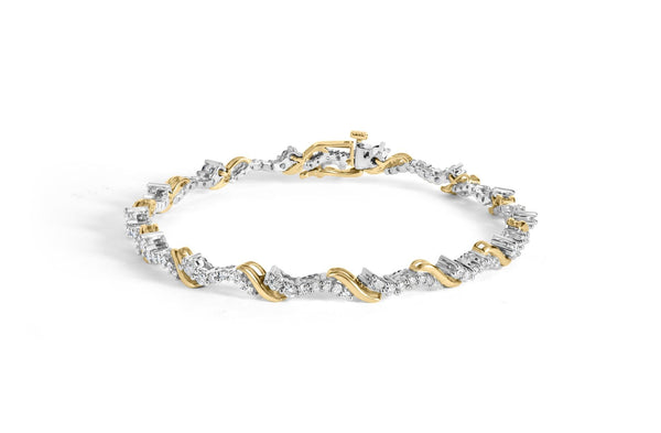 Pulsera de eslabones en S con diamantes de 2 ct. p.t. en oro amarillo y blanco de 10K, foto 1