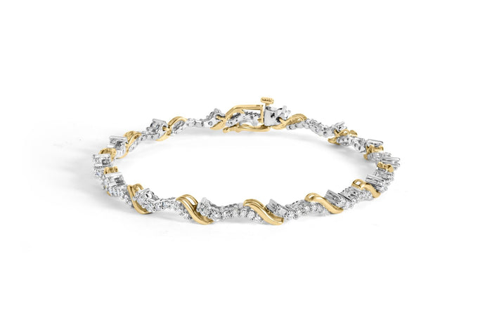 Pulsera de eslabones en S con diamantes de 2 ct. p.t. en oro amarillo y blanco de 10K, foto 1
