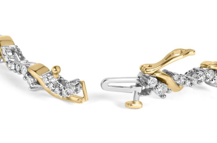 Pulsera de eslabones en S con diamantes de 2 ct. p.t. en oro amarillo y blanco de 10K, foto 2