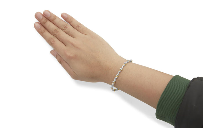 Pulsera de eslabones en S con diamantes de 2 ct. p.t. en oro amarillo y blanco de 10K, foto 3