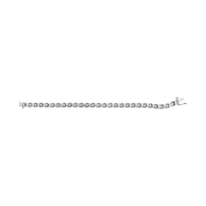Pulsera tenis de diamantes y eslabones en X alternados con diamantes de 1 1/2 ct. p.t. en oro blanco de 10K, foto 5