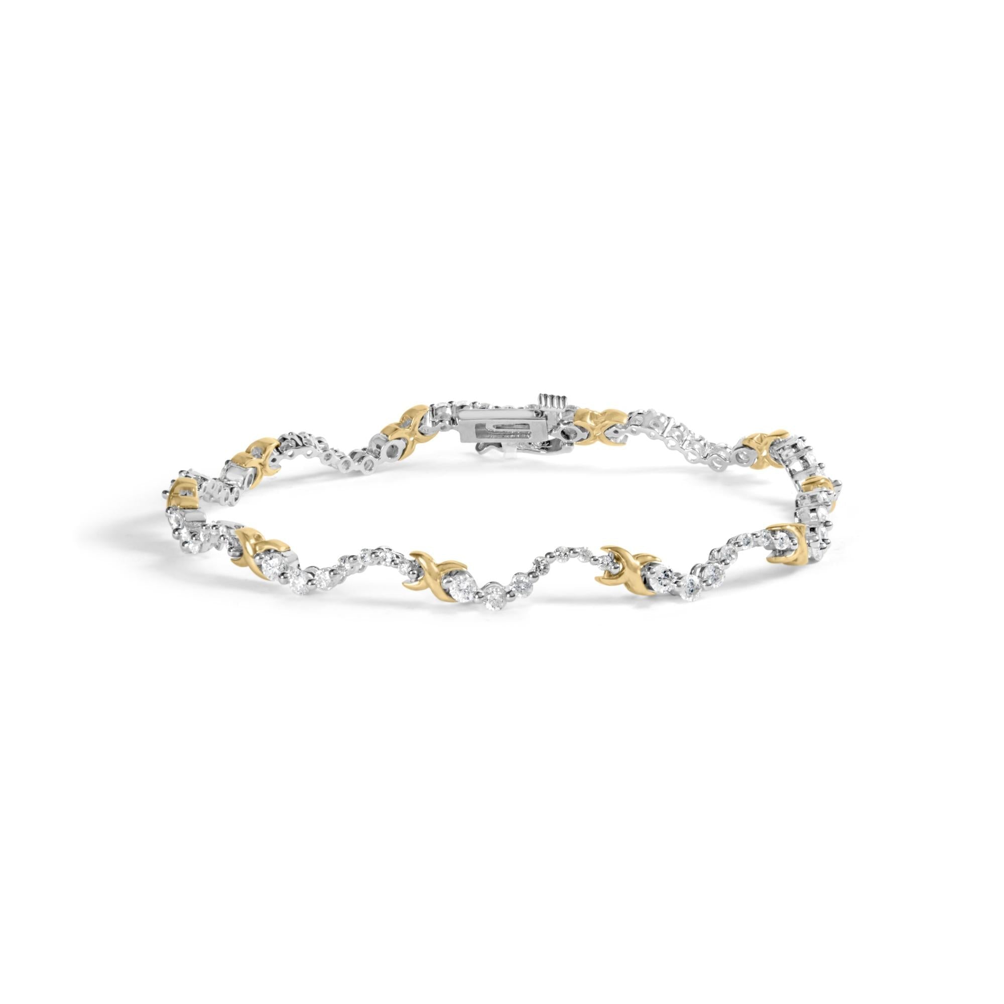 2 Ct. T.W. Diamond X and Wave Link Bracelet in 10K Two-Tone Gold, photo 1
