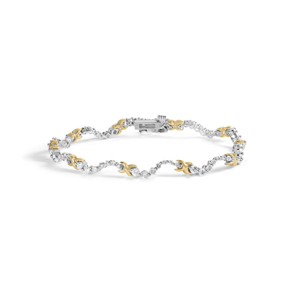 2 Ct. T.W. Diamond X and Wave Link Bracelet in 10K Two-Tone Gold, photo 1