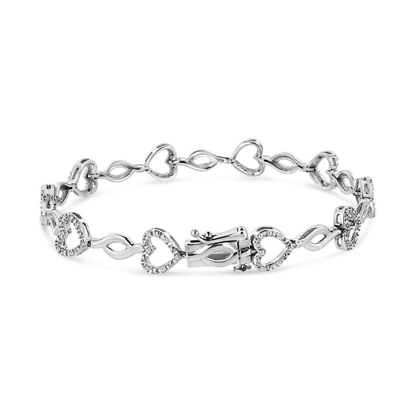 Pulsera de eslabones alternos de corazón y hoja con diamantes redondos de 1/4 ct. p.t. en plata de ley, foto 2