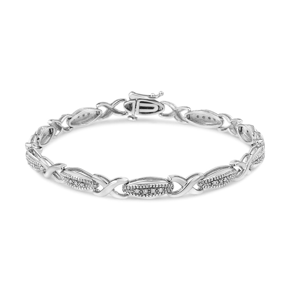Pulsera de eslabones en X con diamantes redondos de 1/5 ct. p.t. en plata de ley, foto 1