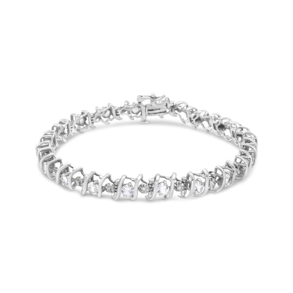 Pulsera tenis con piedra natal y diamantes redondos cultivados en laboratorio de 1/6 ct. p.t. en plata de ley, foto 2