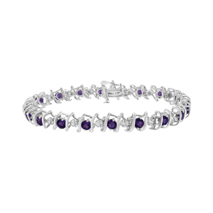 1/6 Ct. T.W. Lab-Grown Birthstone and Round Diamond Tennis Bracelet in Sterling Silver, photo 5
