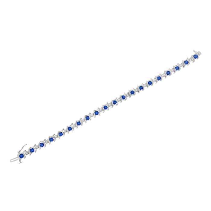 1/6 Ct. T.W. Lab-Grown Birthstone and Round Diamond Tennis Bracelet in Sterling Silver