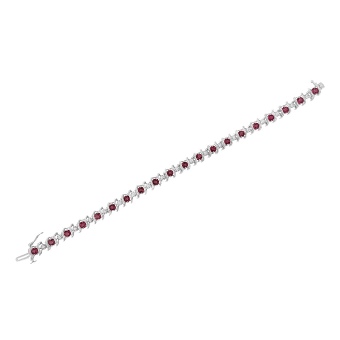 1/6 Ct. T.W. Lab-Grown Birthstone and Round Diamond Tennis Bracelet in Sterling Silver