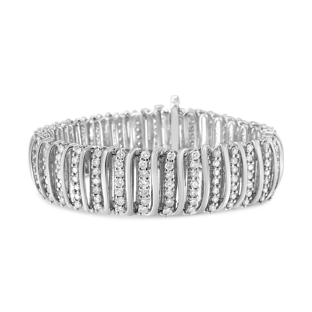 Pulsera tenis de 7 hileras en chevrón con eslabones curvos en S y diamantes de 8 1/2 ct. p.t. en plata de ley, color I-J, claridad I1-I2, 7.25 pulg., foto 1