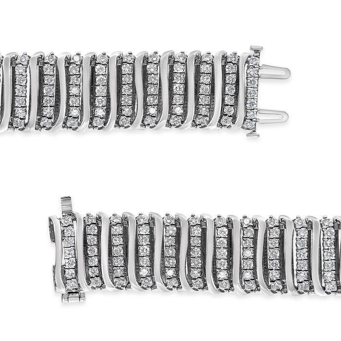 Pulsera tenis de 7 hileras en chevrón con eslabones curvos en S y diamantes de 8 1/2 ct. p.t. en plata de ley, color I-J, claridad I1-I2, 7.25 pulg., foto 2