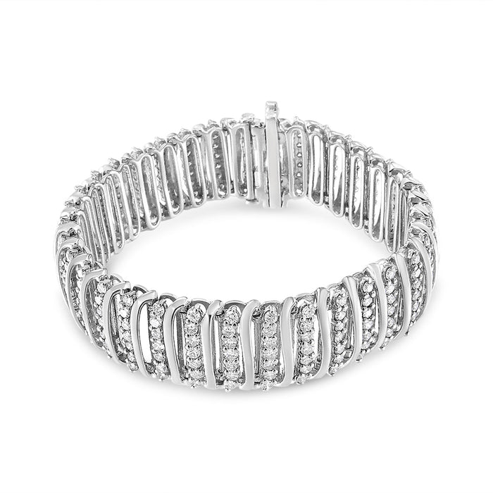 Pulsera tenis de 7 hileras en chevrón con eslabones curvos en S y diamantes de 8 1/2 ct. p.t. en plata de ley, color I-J, claridad I1-I2, 7.25 pulg., foto 5