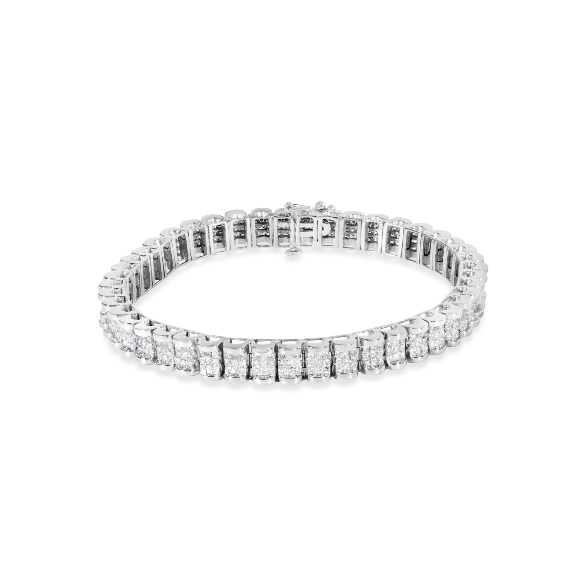 Pulsera tenis de cinturón y hebilla de engaste invisible con diamantes de 5 ct. p.t. en oro blanco de 14K, foto 1