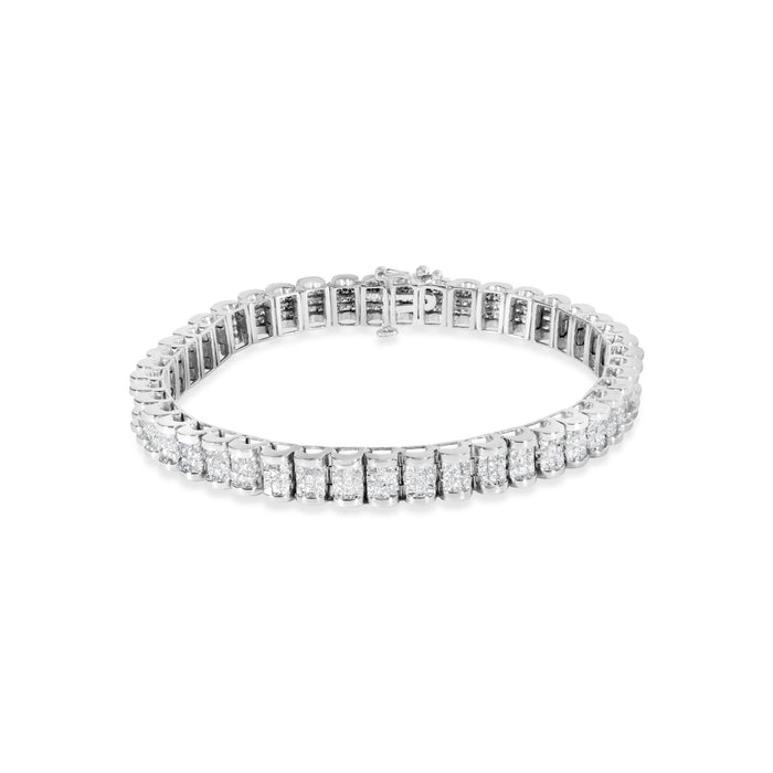 Pulsera tenis de cinturón y hebilla de engaste invisible con diamantes de 5 ct. p.t. en oro blanco de 14K, foto 1