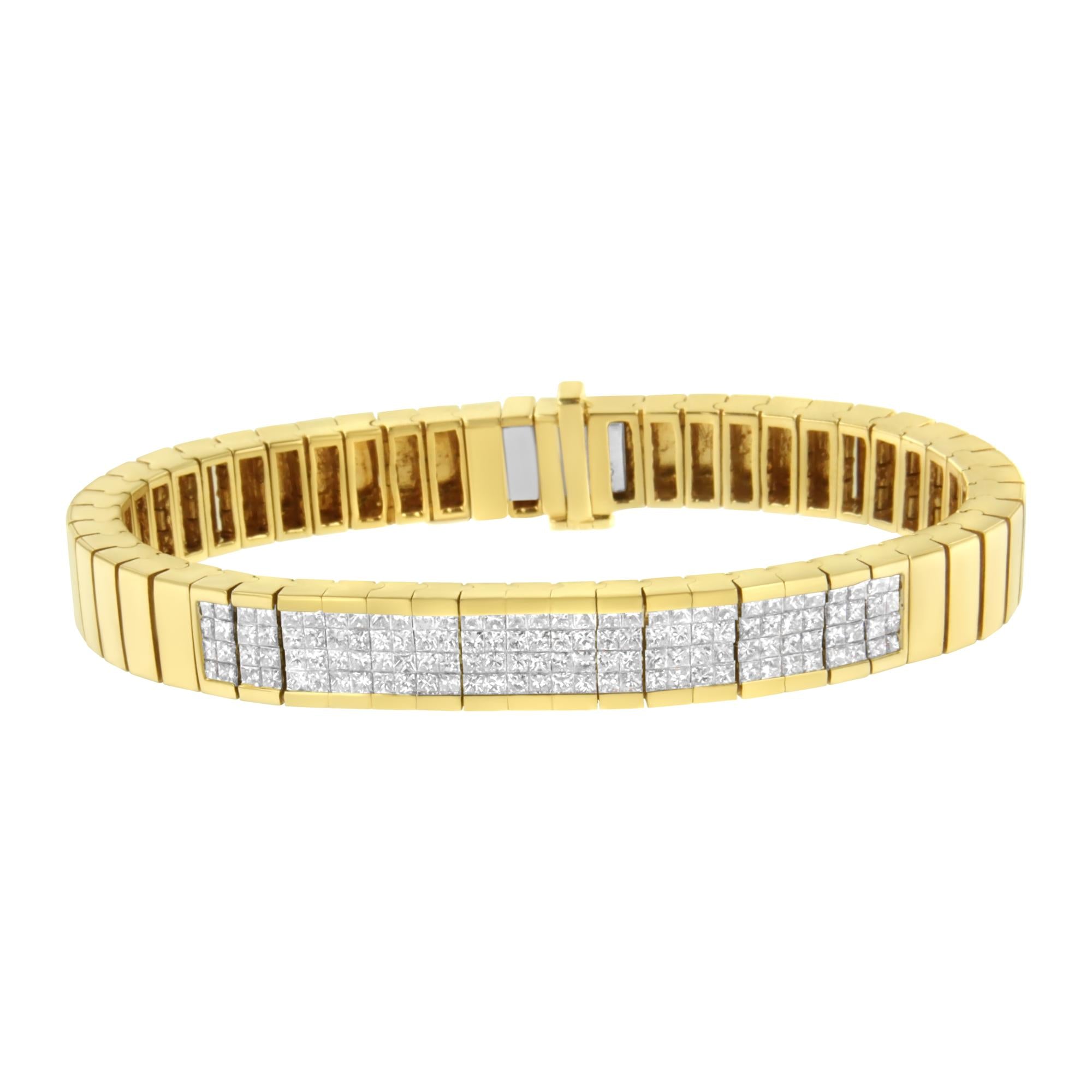 Pulsera tenis ID con diamantes talla princesa invisibles de 3 5/8 ct. p.t. en oro amarillo de 14K, color I-J, claridad SI1-SI2, 7 pulg., foto 1
