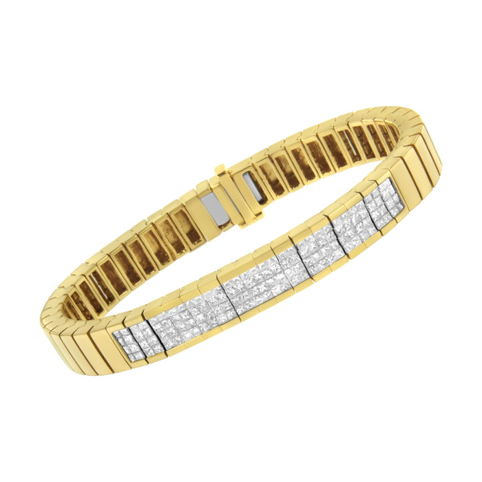 Pulsera tenis ID con diamantes talla princesa invisibles de 3 5/8 ct. p.t. en oro amarillo de 14K, color I-J, claridad SI1-SI2, 7 pulg., foto 4