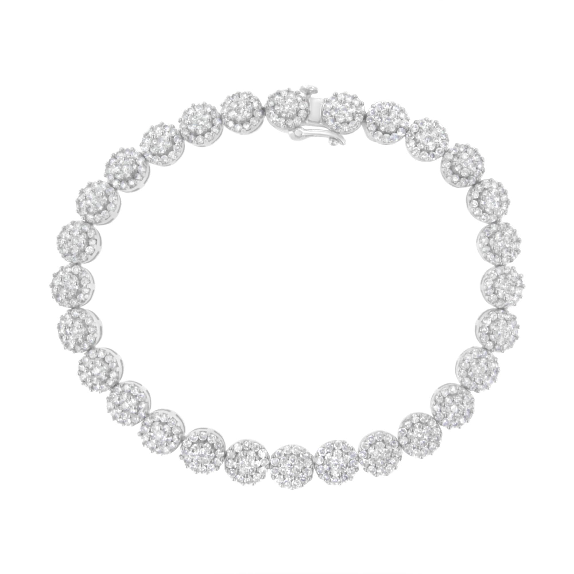 Pulsera tenis de eslabones en racimo redondo con diamantes talla brillante de 3 3/4 ct. p.t. en oro blanco de 14K, foto 1