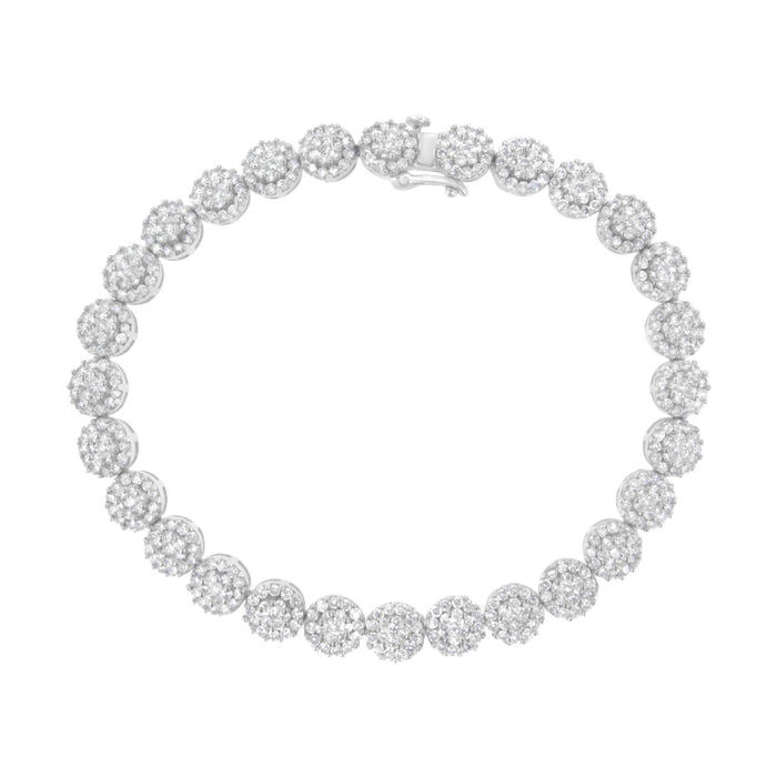 Pulsera tenis de eslabones en racimo redondo con diamantes talla brillante de 3 3/4 ct. p.t. en oro blanco de 14K, foto 1