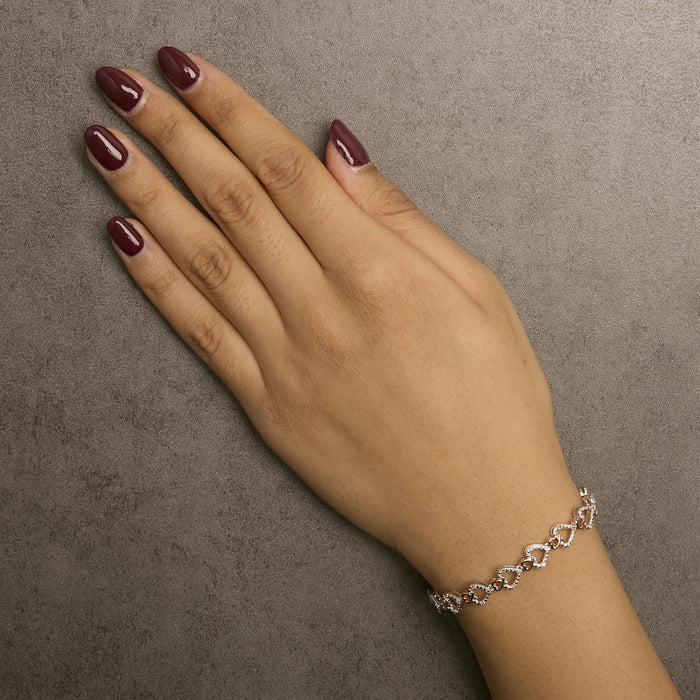 Pulsera de eslabones de corazón con diamantes de 1/4 ct. p.t. en plata de ley bañada en oro rosa de 10K, foto 3
