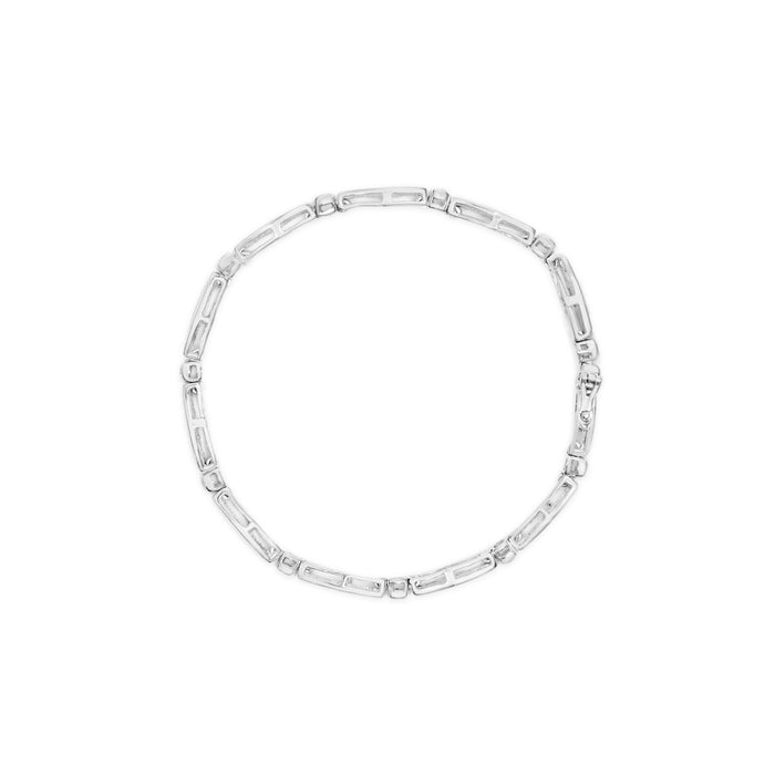 1 1/2 Ct. T.W. Round Brilliant-Cut and Baguette-Cut Diamond Bezel and Tapered Link Tennis Bracelet in 14K White Gold, photo 4