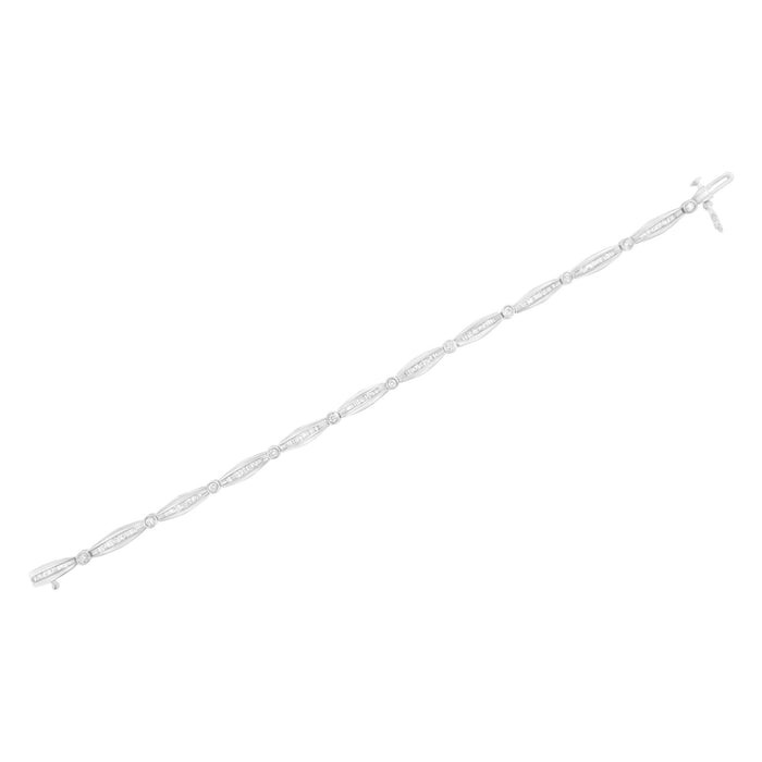 1 1/2 Ct. T.W. Round Brilliant-Cut and Baguette-Cut Diamond Bezel and Tapered Link Tennis Bracelet in 14K White Gold, photo 6
