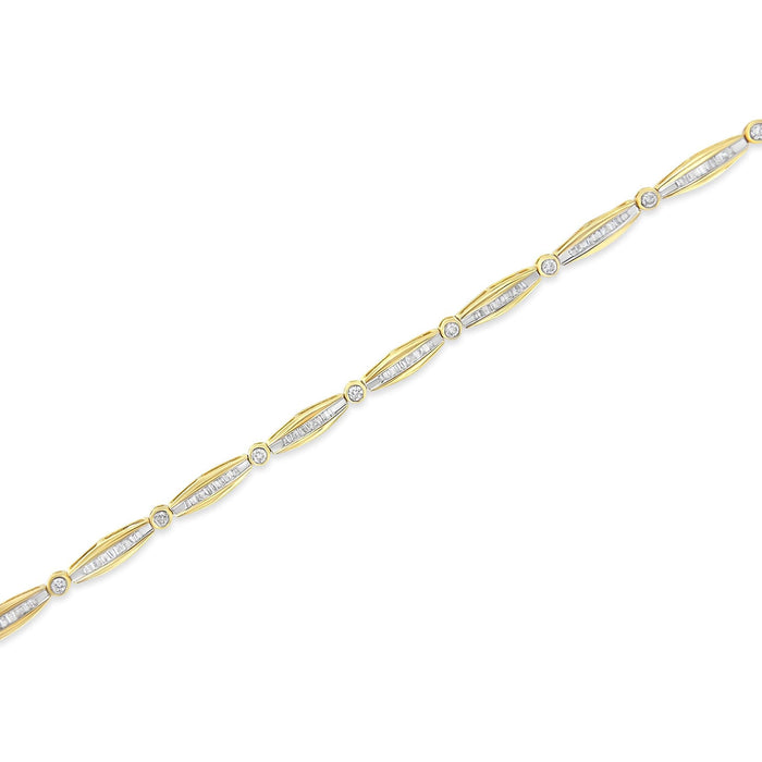 1 1/2 Ct. T.W. Round Brilliant-Cut and Baguette-Cut Diamond Bezel and Tapered Link Tennis Bracelet in 14K Yellow Gold, photo 5