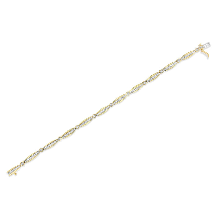 1 1/2 Ct. T.W. Round Brilliant-Cut and Baguette-Cut Diamond Bezel and Tapered Link Tennis Bracelet in 14K Yellow Gold, photo 6
