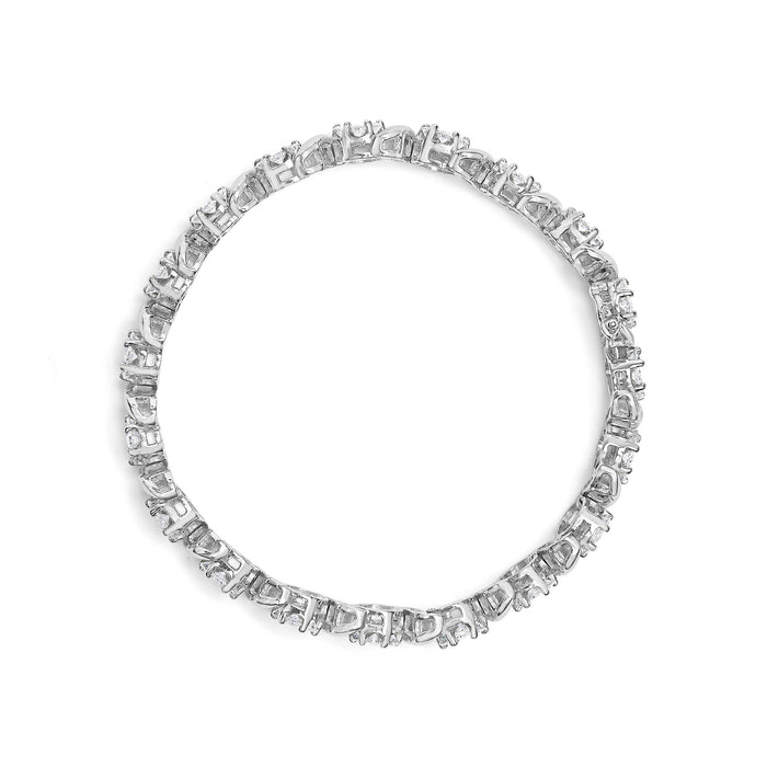 Pulsera de eslabones en S y racimo floral con diamantes redondos brillantes de 7 3/8 ct. p.t. en oro blanco de 14K, foto 4
