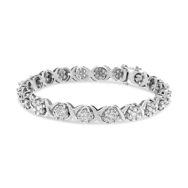 6 1/3 Ct. T.W. Round Brilliant-Cut Diamond Round Cluster and X-Link Tennis Bracelet in 14K White Gold, photo 1