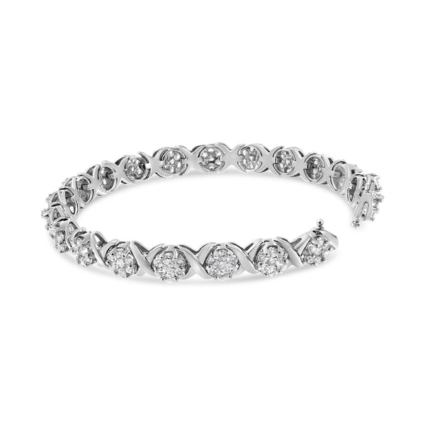6 1/3 Ct. T.W. Round Brilliant-Cut Diamond Round Cluster and X-Link Tennis Bracelet in 14K White Gold, photo 2