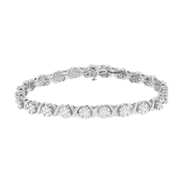 4 7/8 Ct. T.W. Round Brilliant-Cut Diamond Round Cluster and X-Link Tennis Bracelet in 14K White Gold, photo 1