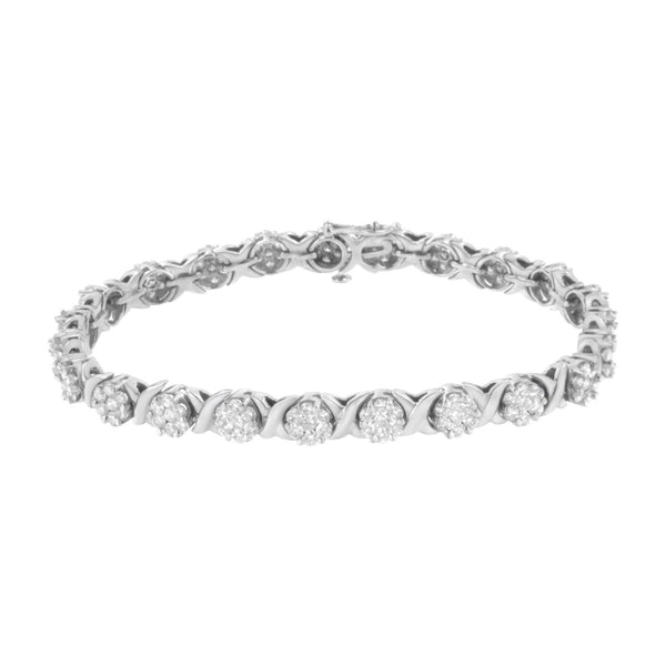 4 7/8 Ct. T.W. Round Brilliant-Cut Diamond Round Cluster and X-Link Tennis Bracelet in 14K White Gold, photo 2