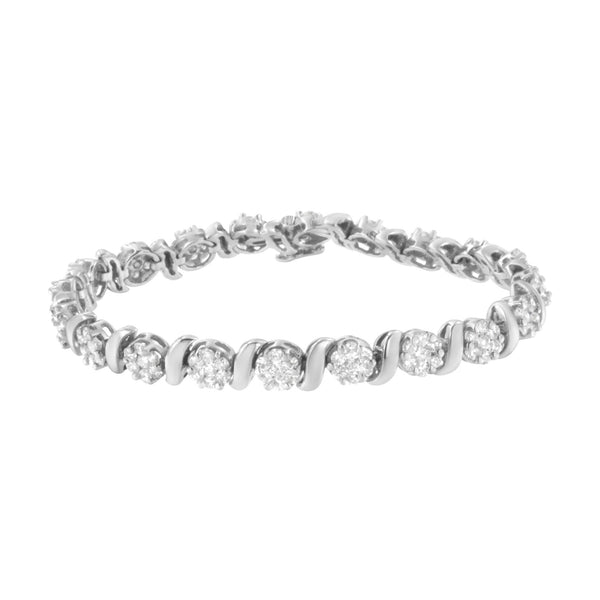 5 1/4 Ct. T.W. Diamond S-Link Floral Cluster Tennis Bracelet in 14K White Gold, photo 1