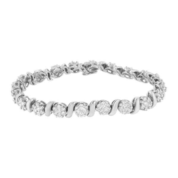 5 1/4 Ct. T.W. Diamond S-Link Floral Cluster Tennis Bracelet in 14K White Gold, photo 2