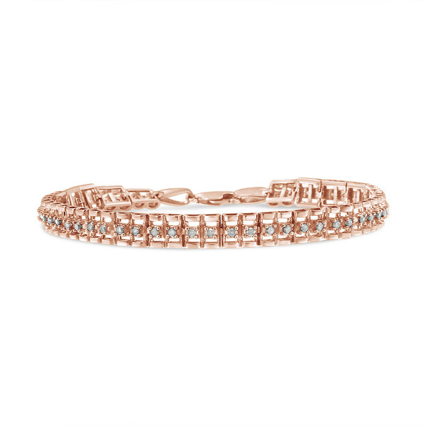 Pulsera tenis de doble eslabón con diamantes en plata de ley, foto 1