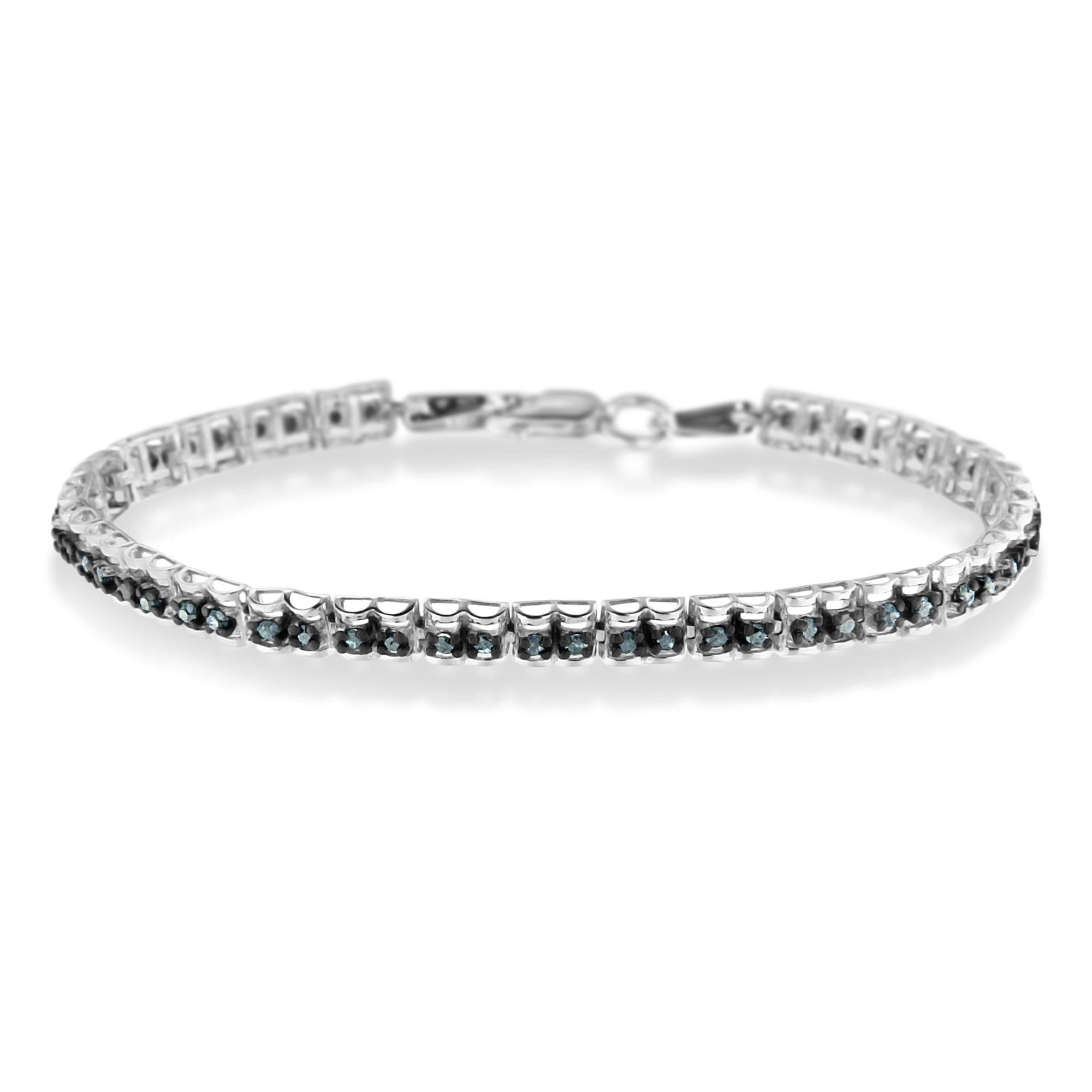 1 Ct. T.W. Rose-Cut Treated Blue Diamond Double-Link Tennis Bracelet in Black Rhodium-Plated Sterling Silver, photo 1