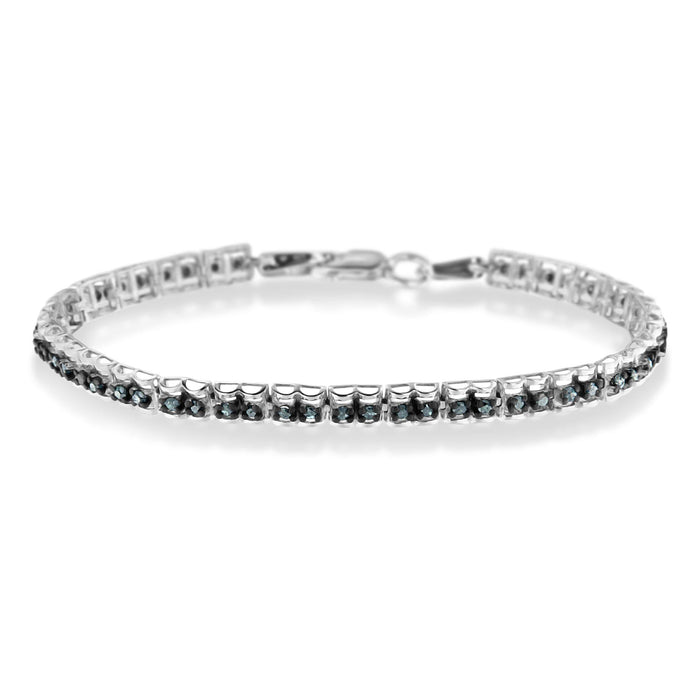 1 Ct. T.W. Rose-Cut Treated Blue Diamond Double-Link Tennis Bracelet in Black Rhodium-Plated Sterling Silver, photo 1