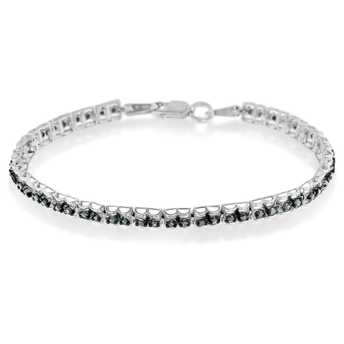 1 Ct. T.W. Rose-Cut Treated Blue Diamond Double-Link Tennis Bracelet in Black Rhodium-Plated Sterling Silver, photo 2
