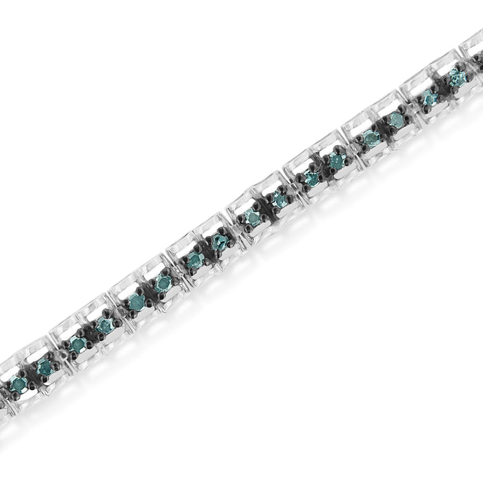 1 Ct. T.W. Rose-Cut Treated Blue Diamond Double-Link Tennis Bracelet in Black Rhodium-Plated Sterling Silver, photo 4