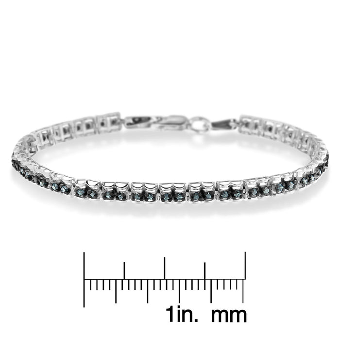 1 Ct. T.W. Rose-Cut Treated Blue Diamond Double-Link Tennis Bracelet in Black Rhodium-Plated Sterling Silver, photo 7